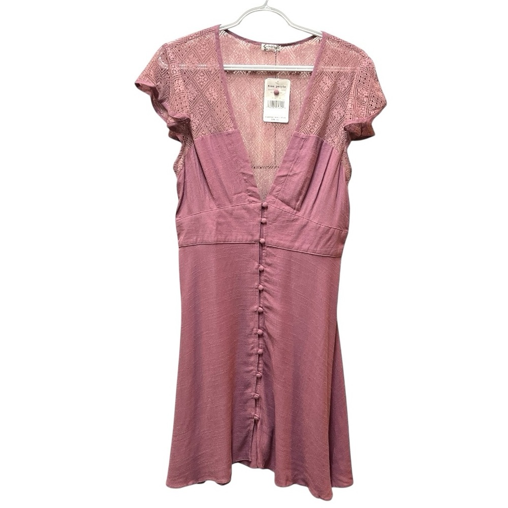 Free People Pink Babydoll Mini Dress with Plunge Neckline